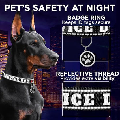 TECEUM Reflective Pet Collar – Black - Service Dog – XS – Extra Soft Padding – Basic Nylon Dog Collar – Quick Release Buckle – Fits Small, Medium and Large Dogs, Puppies, Cats - color: Black - Service Dog, size: X-Small