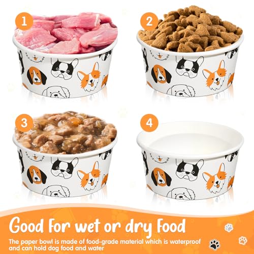 Mifoci 100 Pcs Disposable Dog Bowls 1.5 Cups Pets Disposable Feeding Bowls for Dogs and Cats Pets Paper Travel Cups for Small Medium Dogs Cats Puppy Kitten Dry or Wet Serving Food Water(Lovely) - style: Lovely