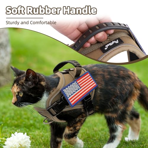 PUPTECK Tactical Cat Harness and Leash Set Escape Proof, Adjustable Reflective Kitten Jacket Easy Control, Pet Vest Harness for Cats Small Dogs Puppies Walking and Travel - color: Khaki, size: Small