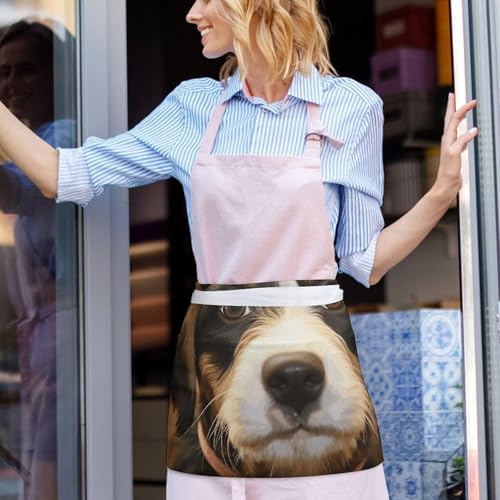 Apron for Men Women Adjustable Dog Training Printed Waterproof Apron Bib Apron with 3 Pockets Cooking Kitchen Aprons