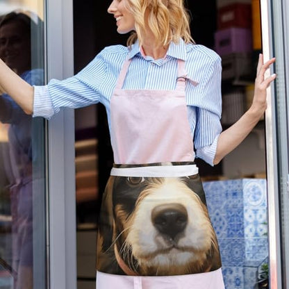 Apron for Men Women Adjustable Dog Training Printed Waterproof Apron Bib Apron with 3 Pockets Cooking Kitchen Aprons