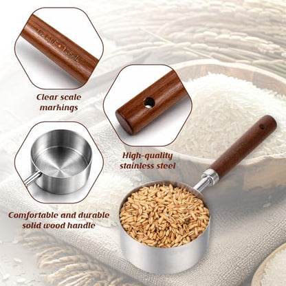 1/2 Cup Scoop, Dog Food Scoop,125ml Stainless Steel Measuring Scoops with Wooden Handle Dog Food Measuring Cup for Baking Cooking Wet and Dry Ingredients