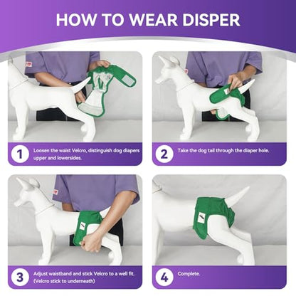 Small Female Dog Diapers, 3 Pack Washable Dog Period Panties for Small Dogs, Reusable Doggy Nappies, Pet Sanitary Underwear in Heat/Incontinence, Waist Adjustable, M - size: M