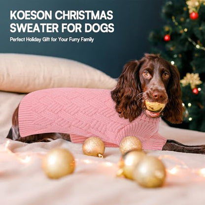 KOESON 대형견 스웨터, 대형견을 위한 따뜻한 크리스마스 강아지 스웨터, 프렌치 불독, 퍼그, 코기, 보스턴 테리어용 케이블 니트 스웨터, 쉬운 크리스마스 스웨터, 강아지용 핑크, L - color: 라이트핑크., size: 대형