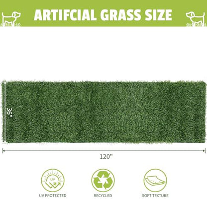 Grass Pad for Dogs, 120" x 36" Artificial Turf for Pets Potty Training, Fake Grass Mat with Drainage Holes, Easy to Clean, Large Turf Rug Outdoor Indoor Use - size: 120"L x 36"W