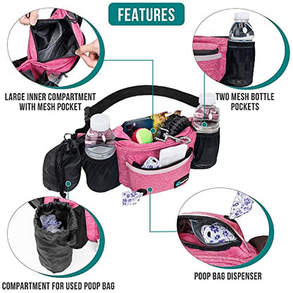 PetAmi Dog Fanny Pack, Treat Pouch for Dog Walking, Training, Built in Poop Bag Dispenser, Water Bottle Holder, Collapsible Bowl, Pet Treat Waist Belt for Hiking, Running, Kibbles (Pink) - color: Pink