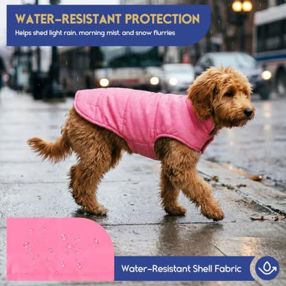 ASENKU Dog Winter Coat, Fleece Doggie Jacket Plaid Reversible Vest Waterproof Windproof Cold Weather Clothes for Small Medium Large Dogs (M, Pink) - color: Pink, size: Medium