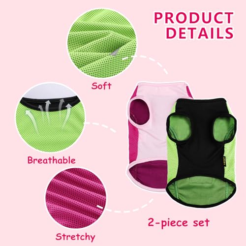 2 Pack Dog Clothes,Dog Shirts for Small Dogs,Quick Dry Dog Vest Boy Girl Summer, Puppy T-Shirt with Reflective Strip,Sun Protection Sleeveless Cool Breathable Pet Apparel(Pink and Green, XS) - color: Pink and Green, size: X-Small (Chest 12.2 in)