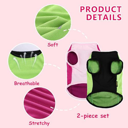 2 Pack Dog Clothes,Dog Shirts for Small Dogs,Quick Dry Dog Vest Boy Girl Summer, Puppy T-Shirt with Reflective Strip,Sun Protection Sleeveless Cool Breathable Pet Apparel(Pink and Green, XS) - color: Pink and Green, size: X-Small (Chest 12.2 in)