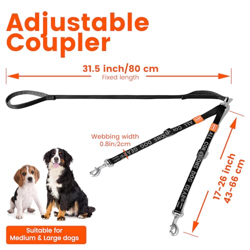 HOWGO Double Dog Leash,Tangle-Free 360 Swivel(Black, Pro M-L w.Handle) | Individually Adjustable Length, Double Padded Handles,Aviation Aluminum Hooks,Durable Nylon,No-Tangle Walking,All Breeds - color: Black, size: Pro M/L Handle