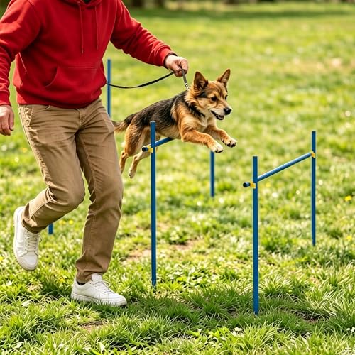 Dog Agility Jumps Adjustable Dog Hurdles with Weave Poles - Multifunctional Training Equipment for Backyard & Outdoor Obstacle Course