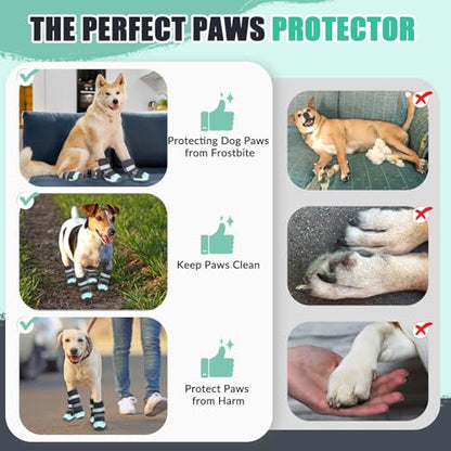 SlowTon Dog Shoes - Waterproof Dog Snow Boots for Winter, Warm Booties with Non-Slip Rubber Sole, Reflective Paw Protector for Large Small Medium Dogs Walking on Winter Cold Pavements Rain (Green, 8)