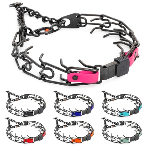 Herm Sprenger Black Stainless Steel Dog Collar with Quick Release ClicLock Buckle and Biothane Insert Training Collar Made in Germany (Passionfruit Pink, 25in x 4.0mm(Neck Size up to21-22in)) - color: Passionfruit Pink, size: 25in x 4.0mm(neck size up to2