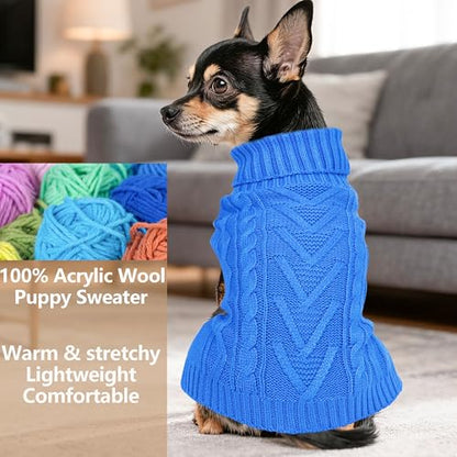 Dog Sweaters for Small Dogs Warm Dog Clothes Winter Chihuahua Clothes Girl Boy Puppy Sweater Cable Knitted Doggy Coat Soft Mini Dachshund Sweater with Turtleneck Pullover Design (Blue, X-Large) - color: Blue, size: X-Large