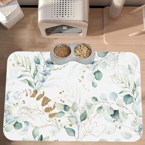 Plants Flowers Dog Food Mat Absorbent Bowl Mats No Stains Quick Dry Waterproof Pet Cat Placemats for Food and Water, 30x45cm - color: Plants Flowers