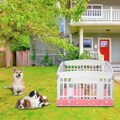 Marsui Dog Playpen Bottom Pad Fits for 36 Inch 4 Panels Pet Exercise Mat Puppy Crate Pad Reusable Washable Pet Training Pee Mat Hoop and Loop Design, Playpen Not Included - color: Pink, style: Dog Paw Bone Print