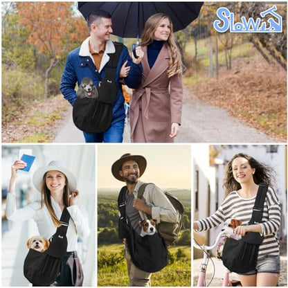 SlowTon Dog Carrier Sling - Thick Padded Shoulder Strap Adjustable Dog Carriers for Small Dogs, Puppy Carrier Purse for Pet Cat with Front Zipper Pocket Safety Belt Machine Washable (Black M) - color: C-Black Water-Resistant