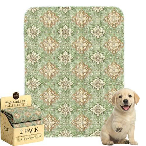 Washable Pee Pads for Dogs,Great Urine Absorbent Reusable Puppy Training Pads,Waterproof,Leak-Proof & Non-Slip Potty Pads for Whelping,Crate,Playpen,Bed.(Green Floral Flat,18"x24") - color: Green Floral Flat, size: 18"x24" (Pack of 2)