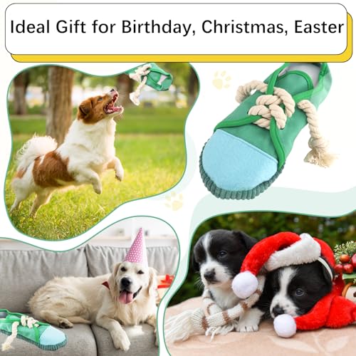 vocheer Dog Chew Toy, Dog Toys to Keep Them Busy Durable Teething Shoe Interactive Squeaky Puppy Toy,Small,Medium Breze, Machine Washable(Green) - color: Green