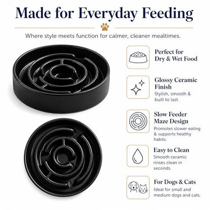 Slow Feeder Dog Bowls, Silicone Dog Bowl with Anti-Slip, Slow Feeder & Non-Slip Design, Boredom and Anxiety Reducer, Suitable for All Breed Dogs and Cat (Ceramic-Black) - color: Ceramic-Black