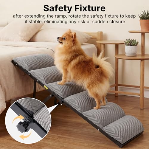 Veehoo Dog Ramp for Bed Couch Height Adjustable from 12" to 20", Foldable Stairs for Dogs to Get on Bed 17" Extra Wide, Portable Pet Doggie Steps Indoor with Non Slip Pad, Support up to 150 lbs - size: 35"L x 17"W x 20"H