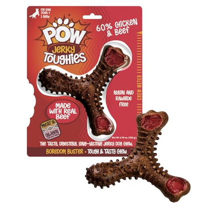 POW Jerky Toughies Tri-Bone Beef Dog Chew, Rawhide-Free & Nylon-Free, Real Beef & Collagen, Dental Texture, for Moderate Chewers and Dogs Over 30 lbs, 1 Count