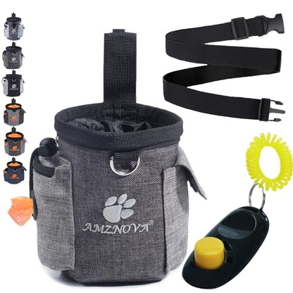 AMZNOVA Dog Treat Bag Treatnow Dog Treat Pouch, Training Pouch with Waist Belt & Clicker for Training & Walking, Waist Clip On Snack Fanny Pack for Pet, 3Cups, Heather Coffee - color: Heather Coffee