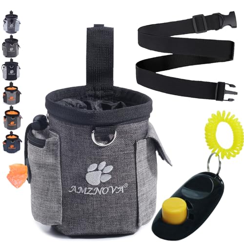 AMZNOVA Dog Treat Bag Treatnow Dog Treat Pouch, Training Pouch with Waist Belt & Clicker for Training & Walking, Waist Clip On Snack Fanny Pack for Pet, 3Cups, Heather Coffee - color: Heather Coffee