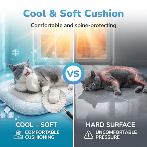 Summer Cat Cooling Mat - Cooling Cat Bed for Cats or Small Dogs, Cat Summer Sleeping Beds Soft and Comfortable Washable Non-Slip Bottom - color: Light Blue and Light Gray