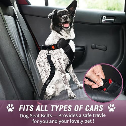 COOYOO Dog Seat Belt,3 Piece Set Retractable Dog Car Adjustable Seatbelts for Vehicle Nylon Pet Safety Heavy Duty & Elastic & Durable Car Harness for Dogs - color: Set 10-Black+Light Pink