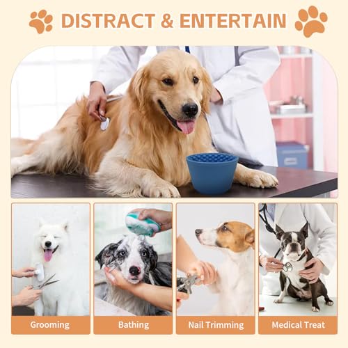 Dog Lick Bowl,Anxiety Relief Non-Slip Silicone Treat Bowl,Durable Anti-Choking Long-Lasting Enrichment Slow Feeder Licking Mat for Small Medium Large Breed,Freezable BPA Free Silicone Dishwasher Safe - color: Dark Blue, size: S-M