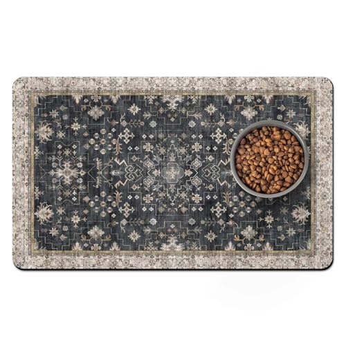 Pet Food Mats for Floor, Absorbent Dog Mat for Food and Water Dispenser Mat, Dog Food Mat Quick Dry Cat Food Mat Pet Supplies - color: Black, size: 20"l X 12"w