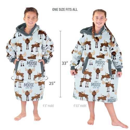 LazyOne Oversized Kid Blanket Hoodie, Oversized Hoodies for Girls and Boys, Wearable Blankets - color: Don't Moose Kid Blanket Hoodie
