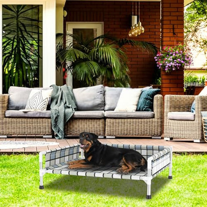 Elevated Raised Outdoor Dog Bed - Cooling Washable Dog Cot with Guardrail, Durable & Breathable Cotton Mesh Pet Hammock Beds with Stainless Steel Pipe Frame for Large Pets (34'' x 26'' x 12'') - size: 34'' x 26'' x 12''