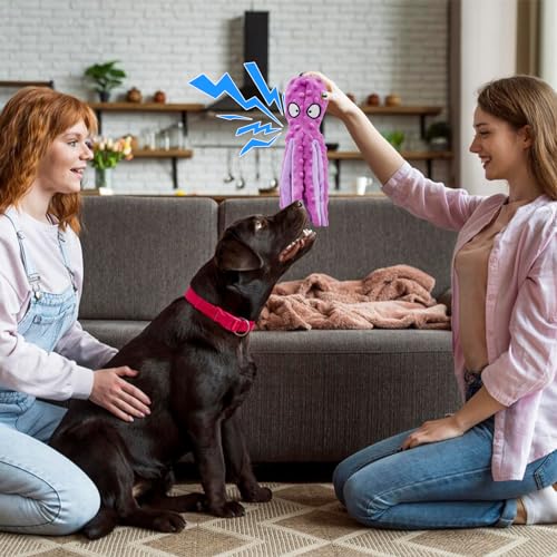 Squeak Dog Toy, 12.5In Plush Octopus Dog Toy with Crinkle Paper and Squeaky Inside, No Stuffing Dog Toys for Indoor Dog (Purple) - color: purple