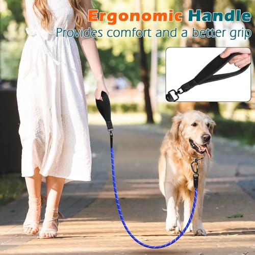 PetBonus Rope Dog Leash, 5 FT Heavy Duty Pet Nylon Leash with Auto Locking Aviation Aluminum Carabiner, Comfortable Padded Handle, Reflective Walking Training Lead for Medium Large Breeds (Blue) - color: Blue