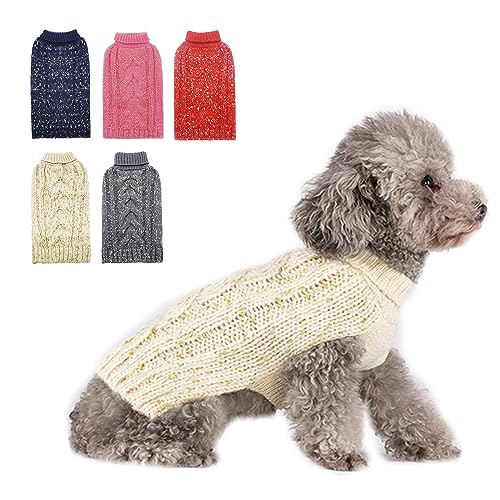 KYEESE Dog Sweater Pullover Winter Coat Turtleneck Knitwear with Golden Yarn for Small Dog, Beige, Medium - color: Beige, size: Medium