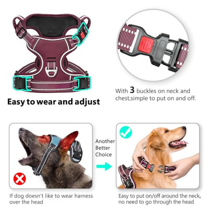 Timos Dog Harness Small Sized, No Pull Pet Harness with Neck Lockable Snap, No Choke Front Clip Reflective Vest, Adjustable Metal Rings 3 Buckles, Easy Control Handle for Small Dogs Burgundy S - color: Lock Burgundy, size: Small (Pack of 1)