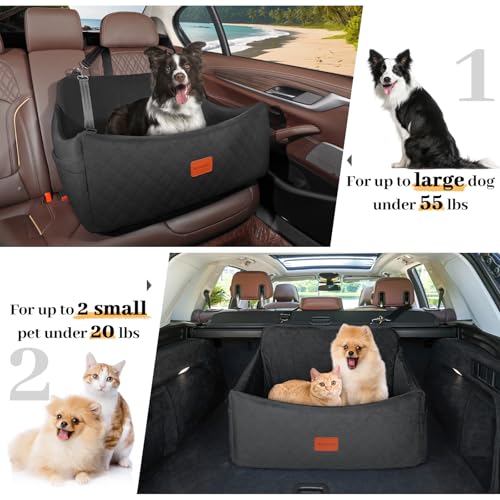 Wooaidagg Dog Car Seat for Medium & Large Dogs Up to 55lbs, Memory Foam Cushion, Washable Cover, Safety Straps & Non-Slip Bottom(Black,Large) - color: Black