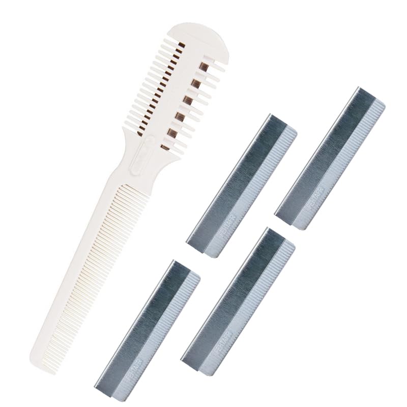 Razor Comb for Dogs Cats with 4 Extra Blades, Manual Double Edge Razor Grooming Tool for Thinning, Cutting,Styling and Grooming