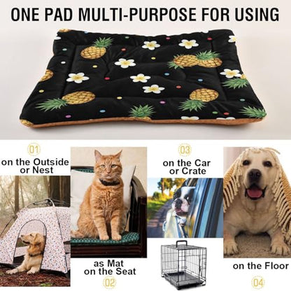 Pineapple Pattern Pet Bed Mat for Dogs and Cats, Soft Washable Crate Pad with Non-Slip Bottom, Cozy Bed Cushion for Small Medium Large Pets, 24x36 Inch - size: Medium