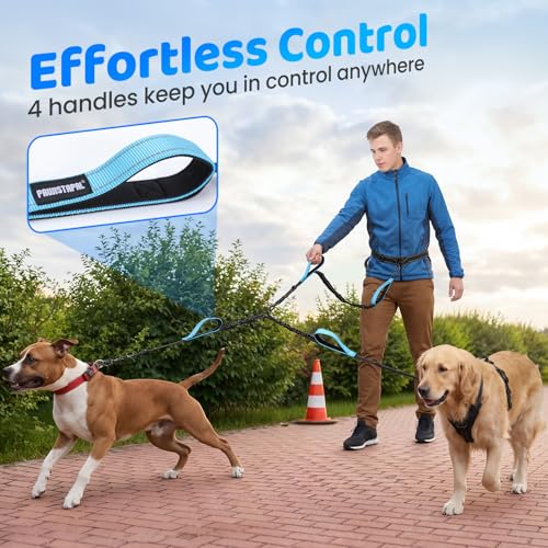 Hands Free Leash for 2 Large Dogs, No Tangle Waist Walking Bungee Leash, 6-8 FT Double Dog Leashes(50-150 lbs) - color: 2 Dog – Forest Glow