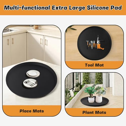 20" Silicone Pet Food Mat, Waterproof Feeding Mat for Dog & Cat Extra Large Dog Bowl Mats with Raised Edge, Non-Slip, Protects Floors, Easy to Clean (Black) - size: 1pcs