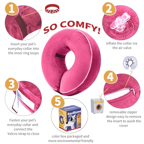 Inflatable Reflective Dog Cone Collar Alternative After Surgery,Doggie Recovery Dount Neck Ecollar,Adjustable Soft Dog Cone Collar for Small Medium Large Dogs (Pink, S) - color: Pink, size: Small（8.5"-10.5"）