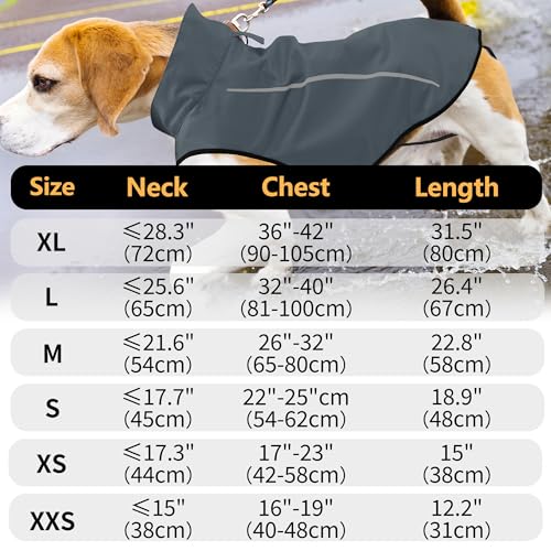 Mile High Life Dog Raincoat, Adjustable Waterproof Reflective Rain Jacket for Small Medium Large Dogs, Lightweight Breathable Pet Rain Coat with Leash Hole(Dark Gray,XXS Chest 16-19") - color: Dark Gray, size: XXS Chest 16"-19"