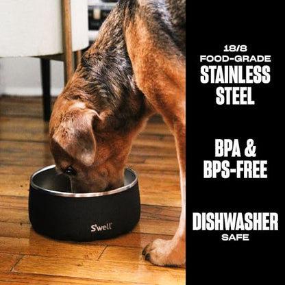 S'well Stainless Steel Pet Bowl, 32oz, Onyx, for Small to Medium Size Dogs, Mess Free Design with Non Slip Rubber Bottom, Dishwasher Safe, BPA Free - color: Onyx, size: 32 oz