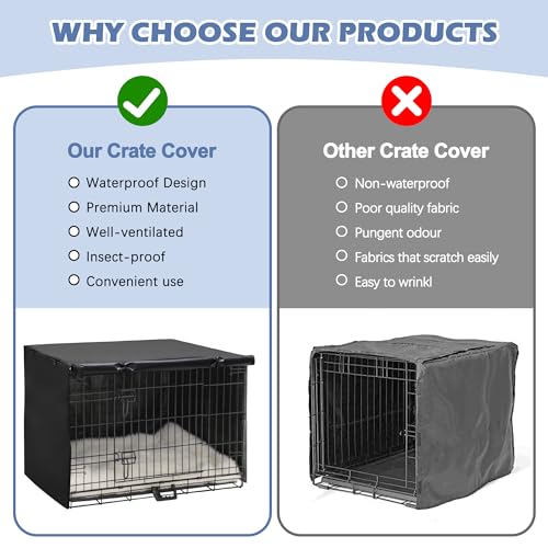 Akinerri Dog Crate Cover - Double Door Waterproof Kennel Cover, Durable 600D Polyester, Black, Fits 42 Inch Dog Crate - color: Black, size: 42"L x 28"W x 30"H