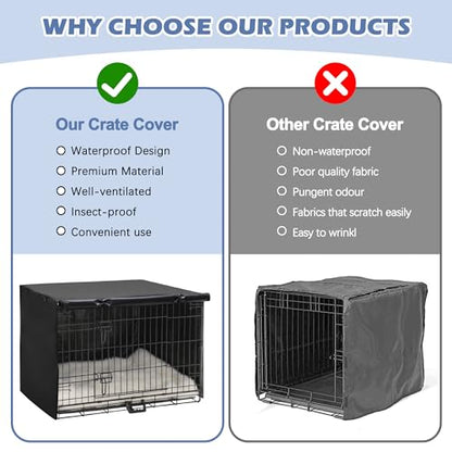 Akinerri Dog Crate Cover - Double Door Waterproof Kennel Cover, Durable 600D Polyester, Black, Fits 42 Inch Dog Crate - color: Black, size: 42"L x 28"W x 30"H