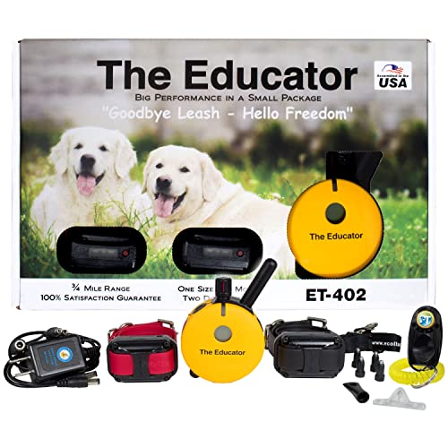 Educator ET-402 E Collar for Dog Training with Remote - 3/4 Mile Range, Waterproof, 100 Blunt Stimulation Levels, Tone or Vibration Mode, Night Tracking Light for Small, Medium & Large Dogs (2 Dogs) - size: 2-Dog (ET-402)
