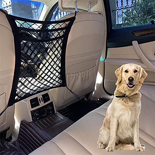 DYKESON Pet Barrier Dog Car Net Barrier with Auto Safety Mesh Organizer Baby Stretchable Storage Bag Universal for Cars, SUVs -Easy Install,Safer to Drive with Pets and Children, 3 Layer M - size: 12.6 in× 15.5 in